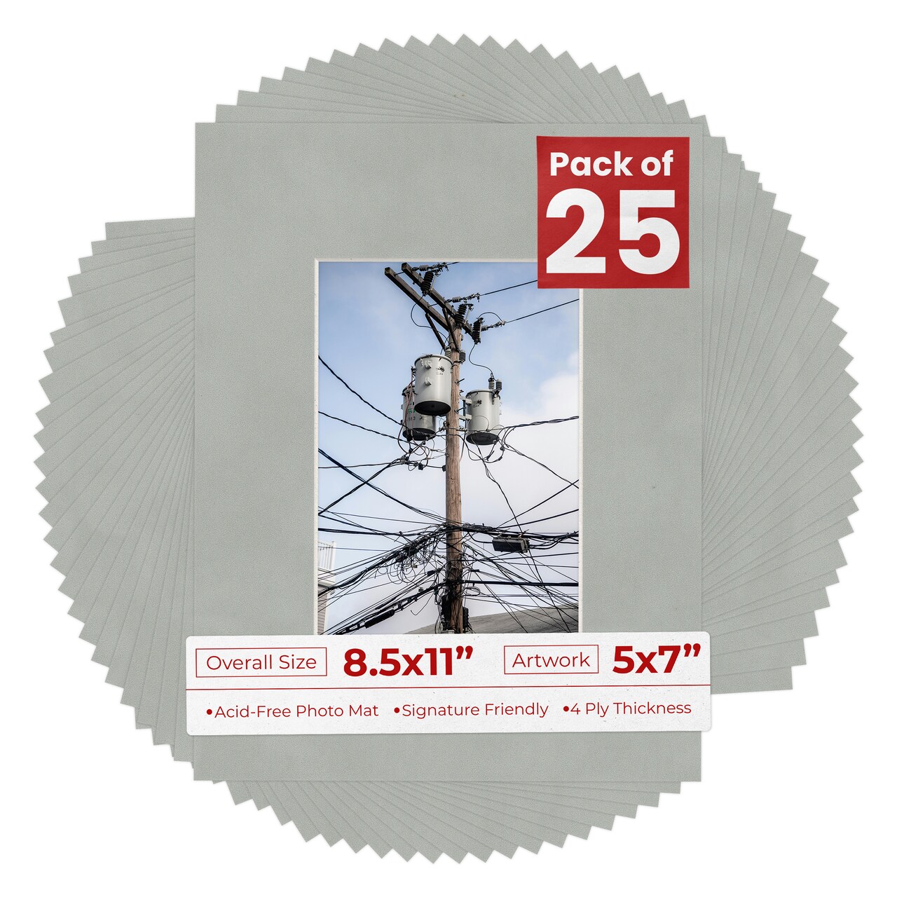 Light Grey Suede Mat Board for 8.5x11 Frames - Fits 5x7 Photos